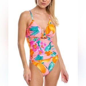 La Blanca Pink Tropical Floral One Piece Swimsuit Bathing Suit Size 12